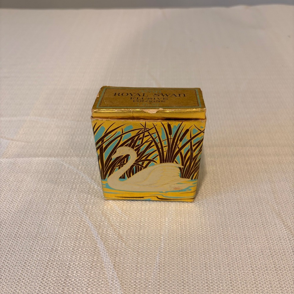 Vintage Avon Royal Swan Elusive Cologne Milk Glass Bottle with Crown and Box 1oz